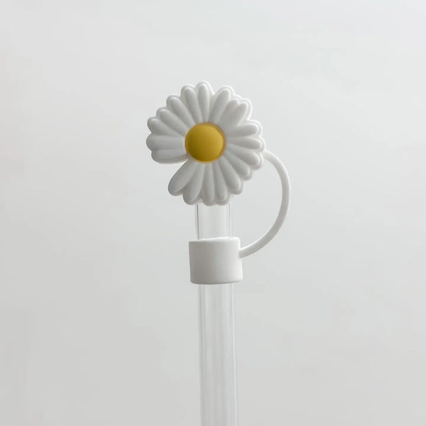 White and Yellow Daisy Shaped Straw Covers 40oz , Drink Topper, Tumbler Topper Suprema Rose