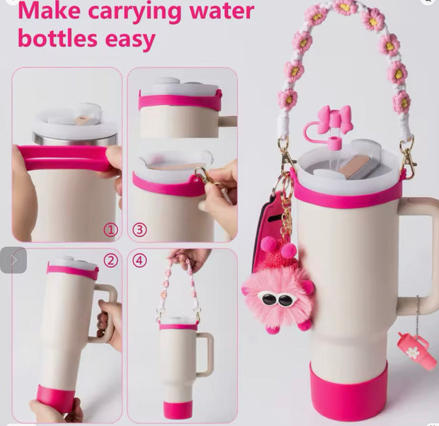 Pink Ultimate 7-Piece Accessory Set for Stanley Cup Tumblers Suprema Rose