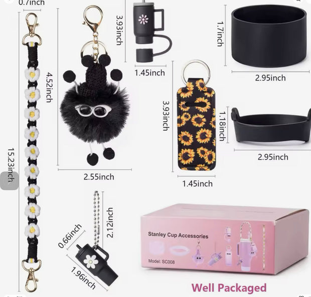 Black Ultimate 7-Piece Accessory Set for Stanley Cup Tumblers Suprema Rose