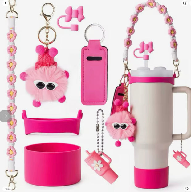 Pink Ultimate 7-Piece Accessory Set for Stanley Cup Tumblers Suprema Rose