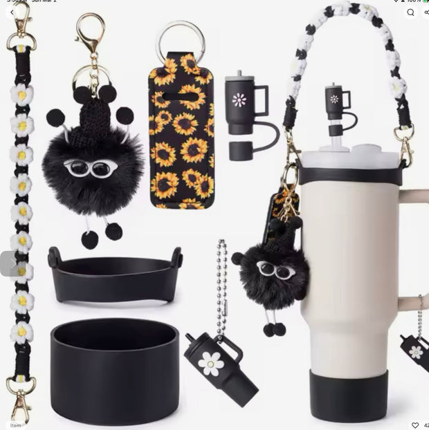Black Ultimate 7-Piece Accessory Set for Stanley Cup Tumblers Suprema Rose