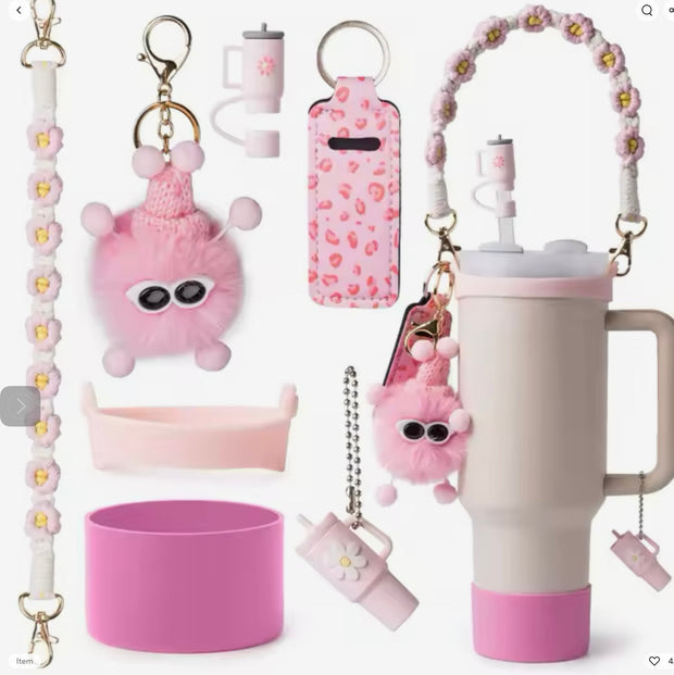 Pink Ultimate 7-Piece Accessory Set for Stanley Cup Tumblers Suprema Rose