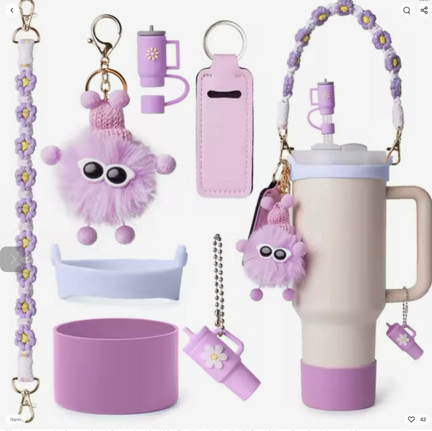 Purple Ultimate 7-Piece Accessory Set for Stanley Cup Tumblers Suprema Rose