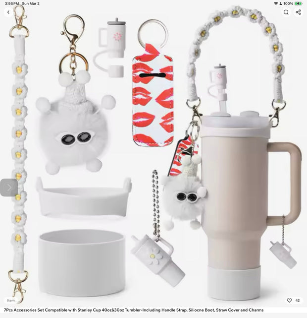 White Ultimate 7-Piece Accessory Set for Stanley Cup Tumblers Suprema Rose