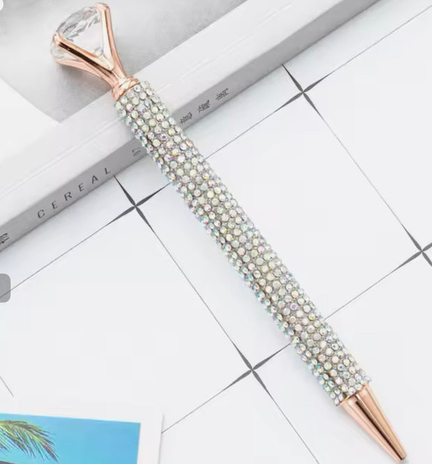 White Blinged Diamond Topped Writing Pen Suprema Rose