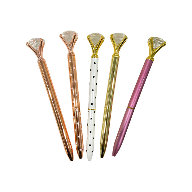 Black &amp; White Diamond Topped Writing Pen Suprema Rose