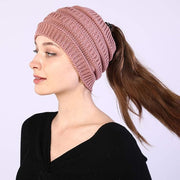 Women Knitted Ear Warmer Headband Soft Stretch Crochet Head Wraps Winter Ponytail Beanie Hat Suprema Rose